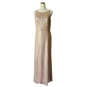 Dessy Collection Maxi Gown Rose Gold Sequins Sleeveless Scoop Neck